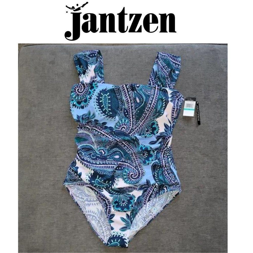 Jantzen Bohemian Glamour wide strap Women's summer one piece swimsuit sz…